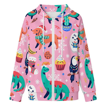 Sudadera con Capucha Waffle y Cierre Completo para Mujer Personalizable