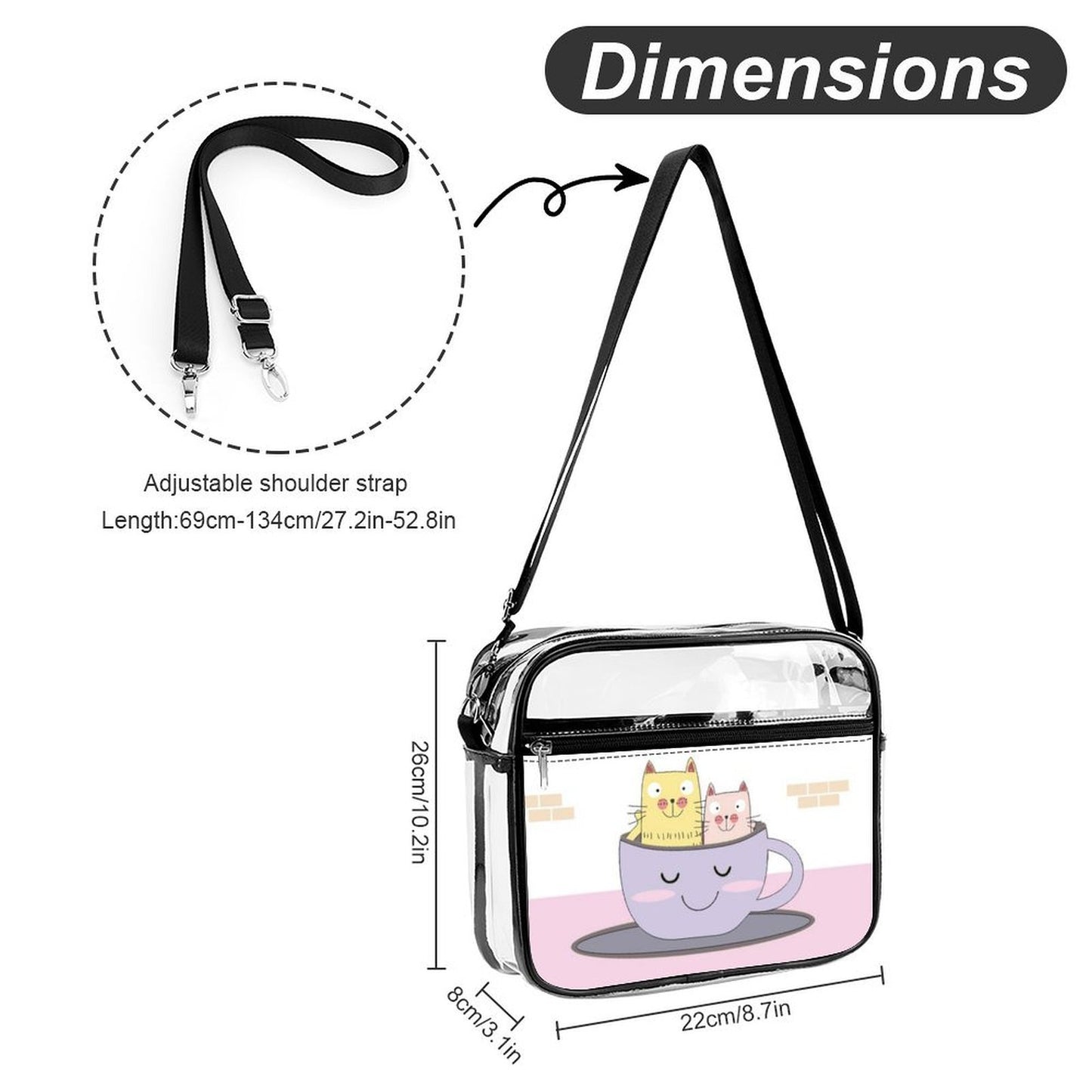 Bolsa Cruzada Transparente PVC Personalizable con Impresión UV