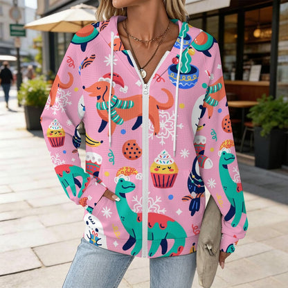 Sudadera con Capucha Waffle y Cierre Completo para Mujer Personalizable
