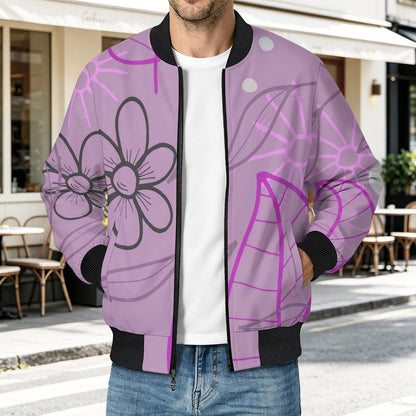 Lightweight Pilot Jacket Purple, Hand Drawn, Flower, Line
