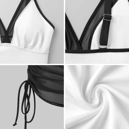 Traje de Baño de Una Pieza con Control Abdominal y Escote V de Malla, Personalizable