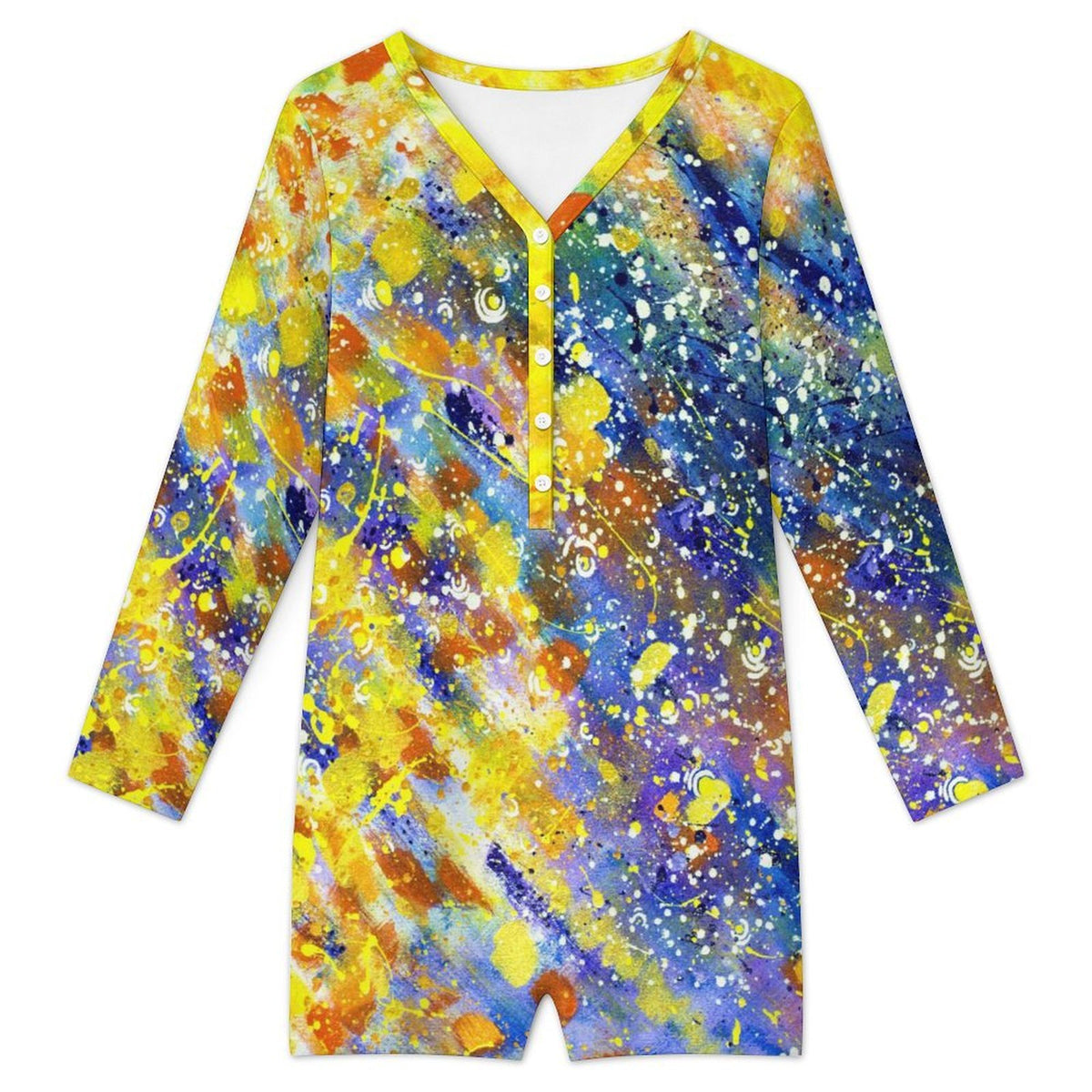 Long-sleeved Bodysuit Shorts Colorful Splash Ink