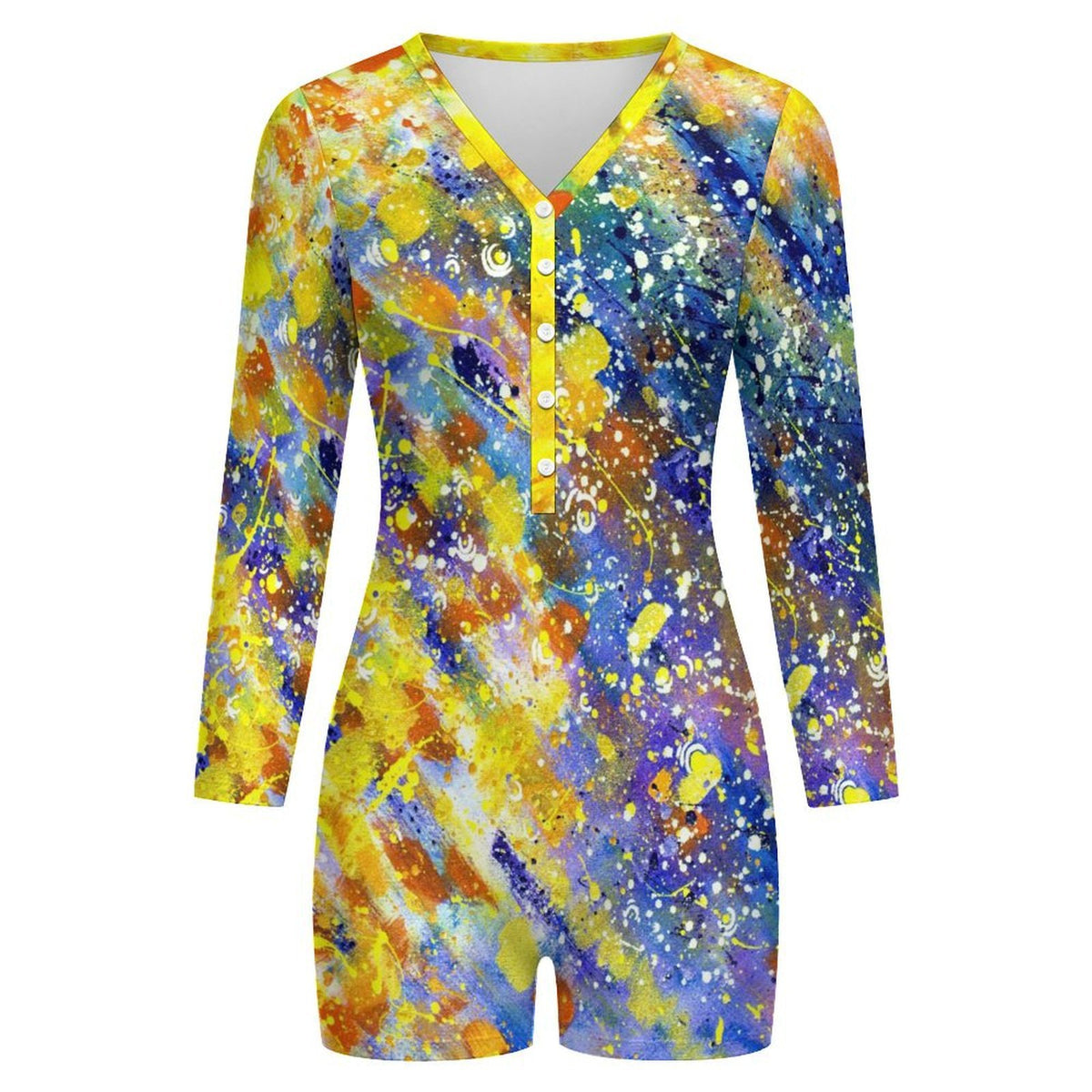 Long-sleeved Bodysuit Shorts Colorful Splash Ink