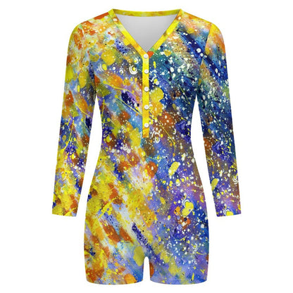 Long-sleeved Bodysuit Shorts Colorful Splash Ink