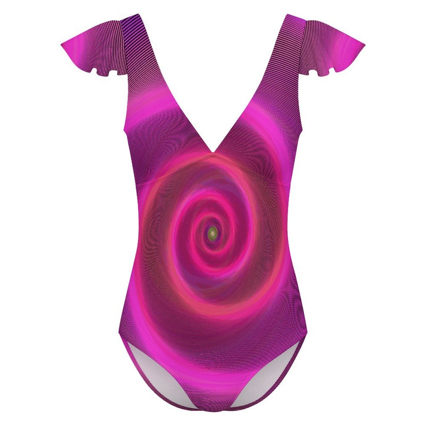 Traje de baño enterizo personalizable con cuello en V y mangas con holanes