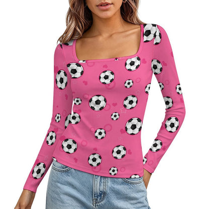 Blusa Personalizable de Manga Larga con Cuello Cuadrado para Mujer