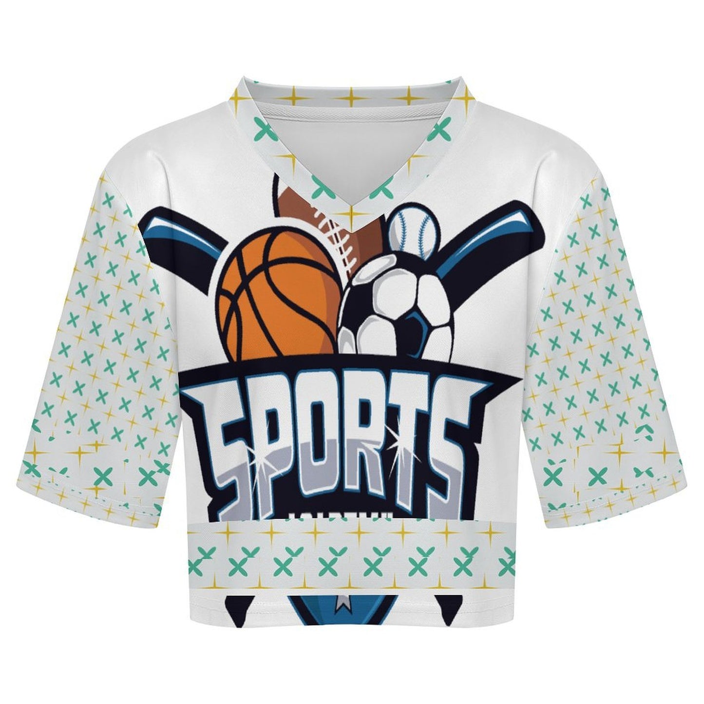 Jersey cropped de cuello en V personalizable para mujer con impresión térmica