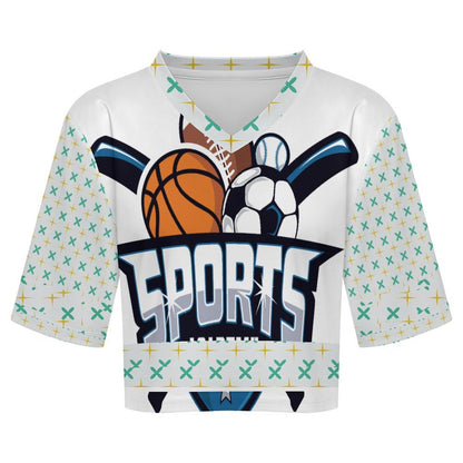 Jersey cropped de cuello en V personalizable para mujer con impresión térmica