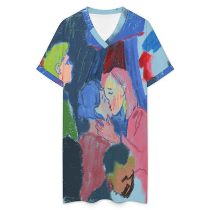 Vestido Casual de Mujer con Escote en V y Puños Doblados, Personalizable