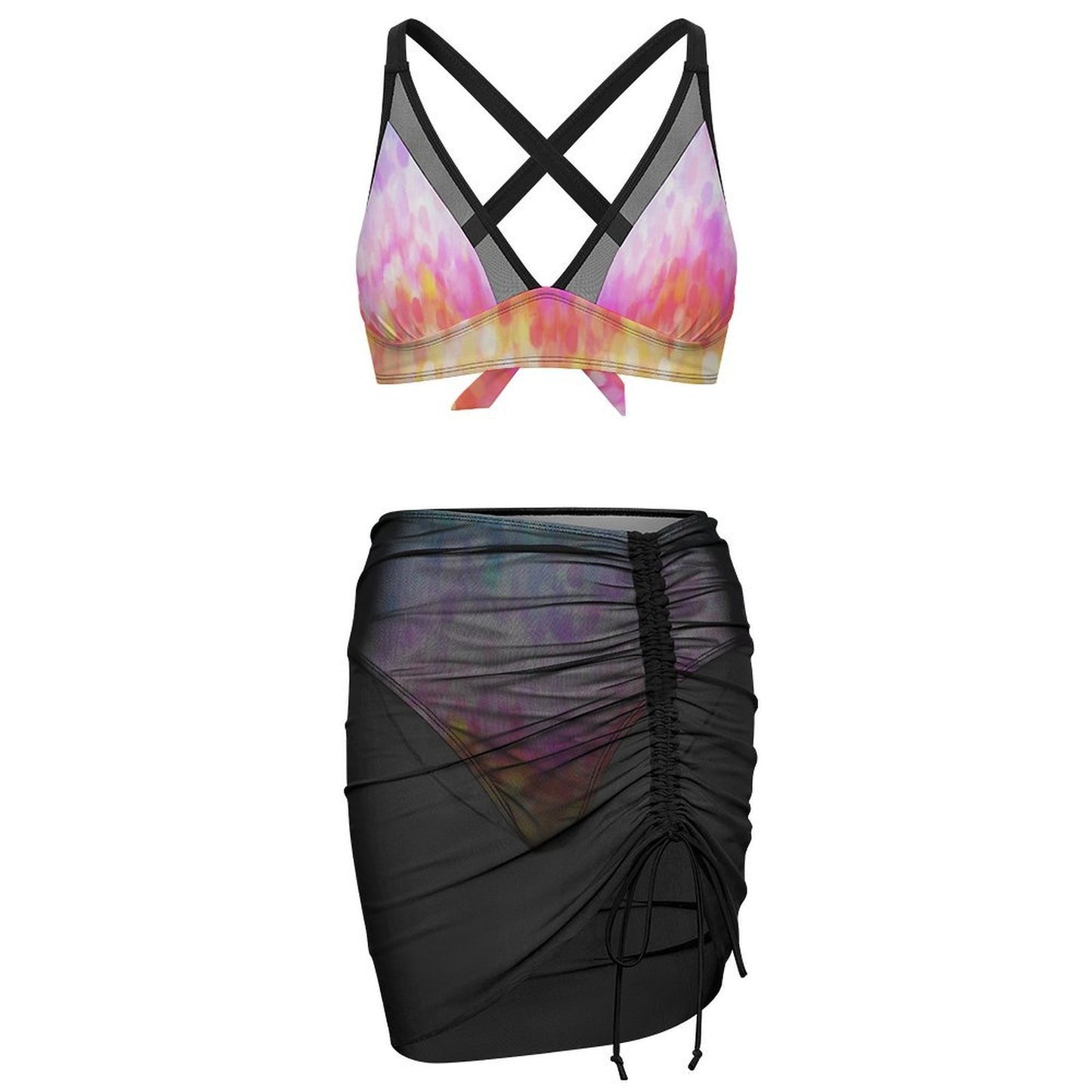 Netted Swim Skirt And Swimsuit Set Rainbow