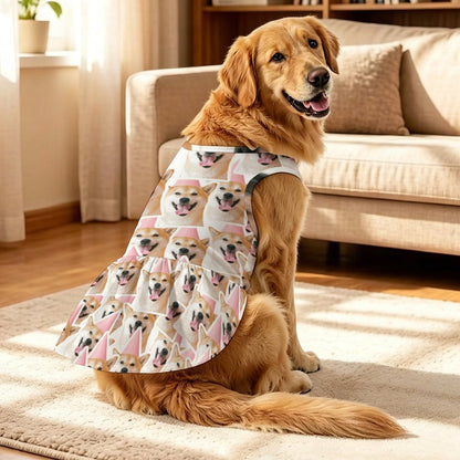 Pet Dress Dog, Repeating Pattern  Santa Claus-Red-White-Circle-Blue-Print-Merry Christmas-Repeat-Tile