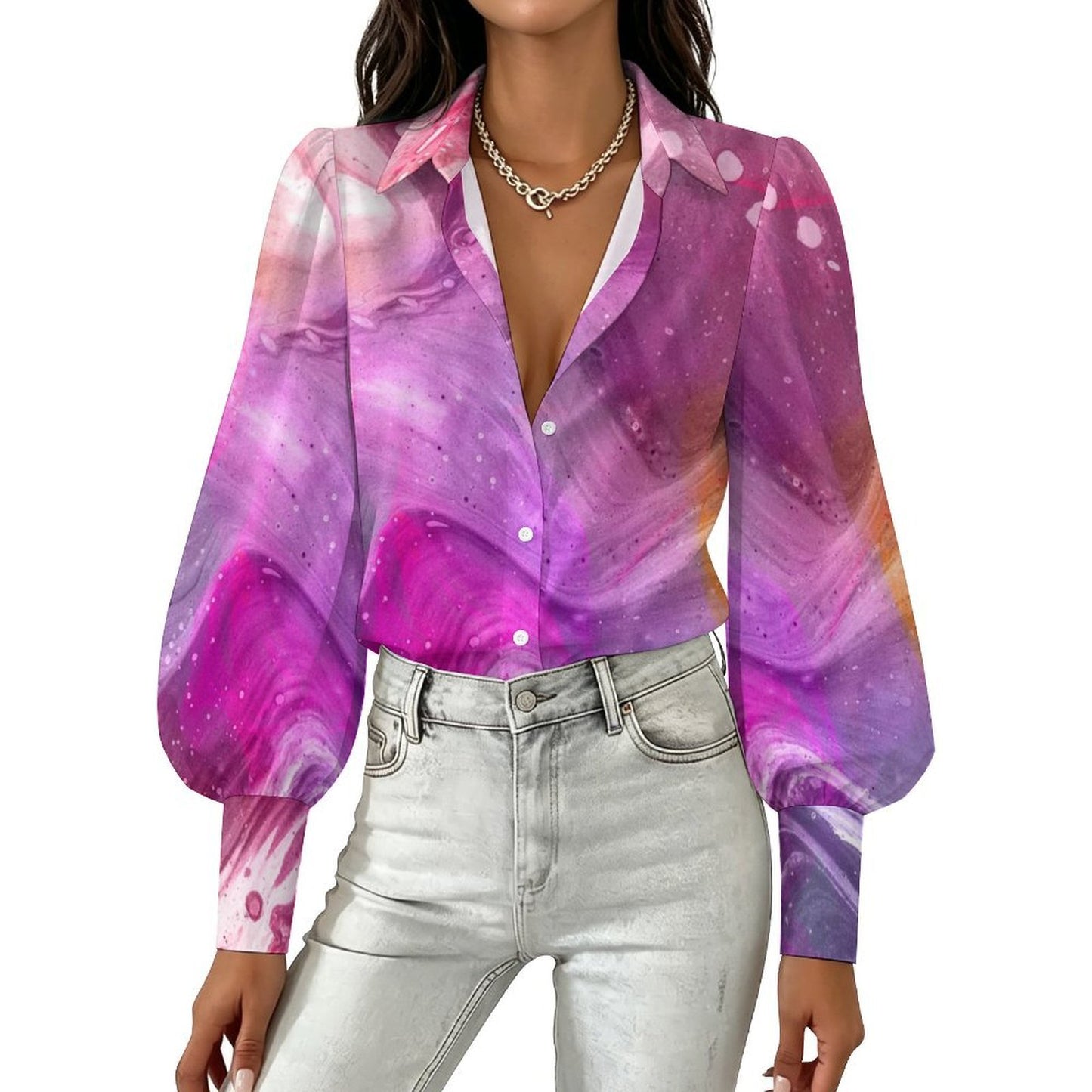 Blusa Satinada Personalizable con Manga Farol para Mujer