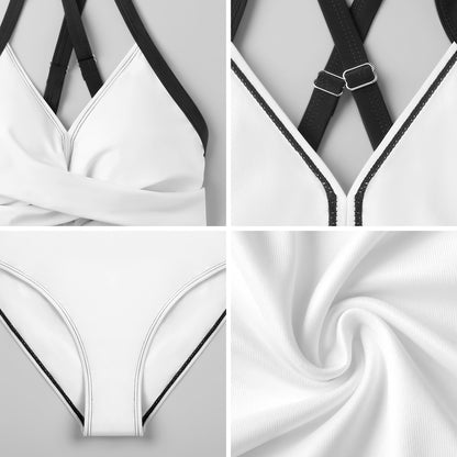 Traje de Baño Entero con Recortes, Escote V Cruzado y Espalda Abierta, Personalizable