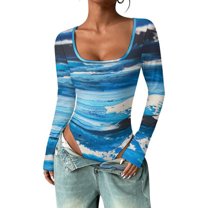 Square Collar Long Sleeved Jumpsuit Waves