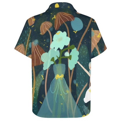 A Short Sleeved Shirt Forest, Mushroom, Girl, Cat