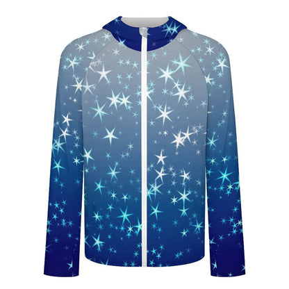 Sunscreen Hooded Long Sleeved Jacket Stars, Blue, Gradients