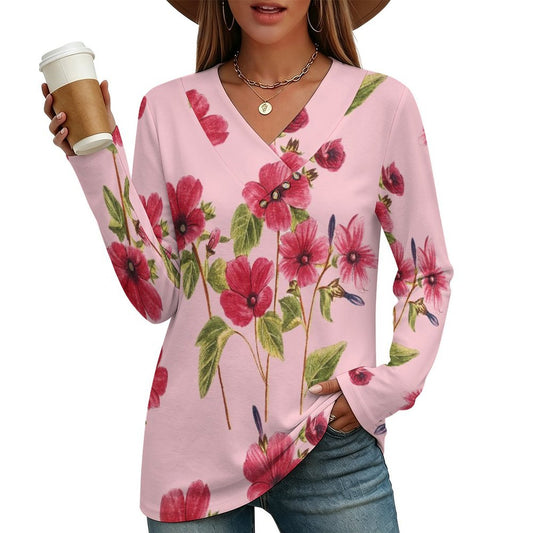 Blusa Casual Personalizada de Manga Larga con Cuello en V