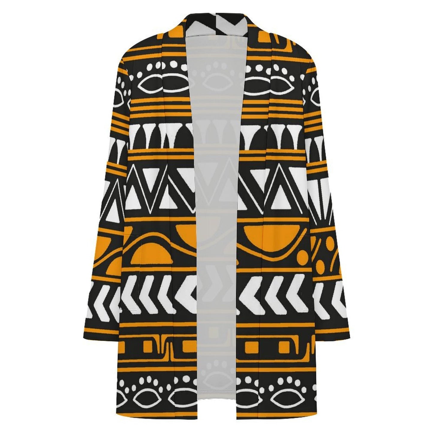 Long-sleeved Cardigan with Pockets African Pattern