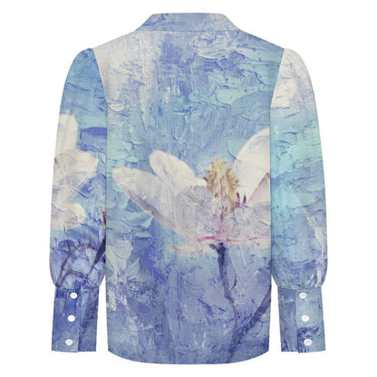 Cape Sleeve Long Sleeve Shirt Oil Painting, Purple, Flowers