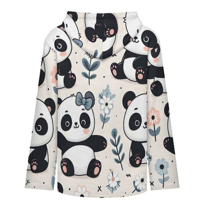 Fleece Jacket with Hood Panda, White Flower