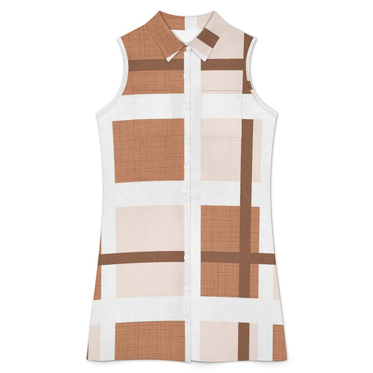 Sleeveless Button Up Shirt Skirt Brown Background Pattern