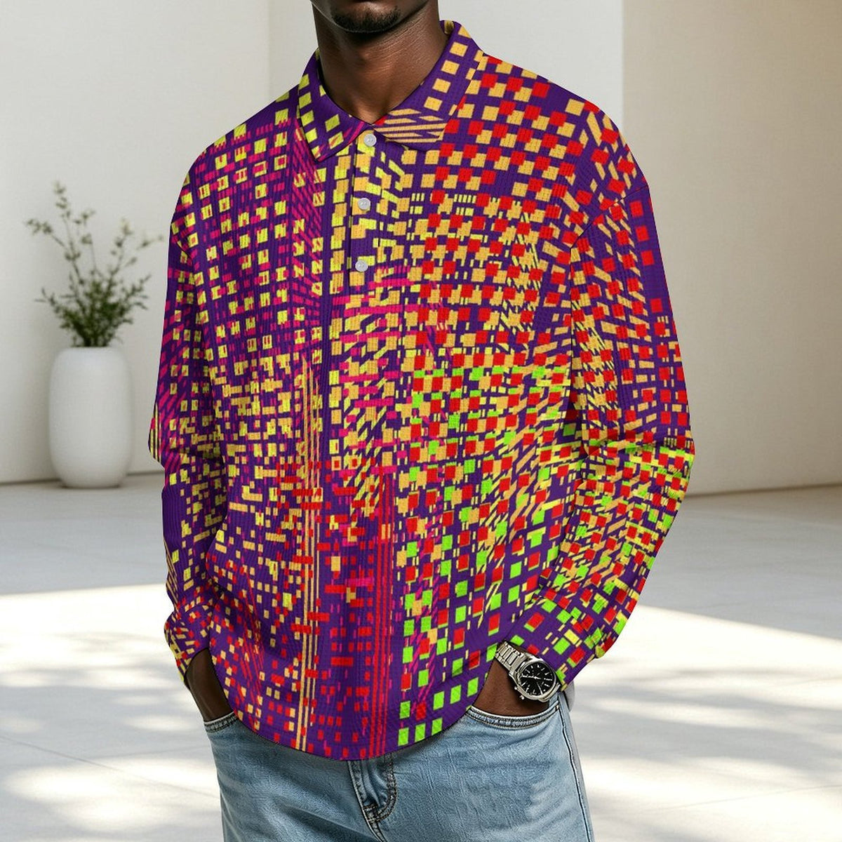 Sudadera Waffle con Cuello Polo Personalizable para Hombre