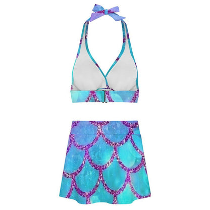 Conjunto de traje de baño personalizable de dos piezas con tirantes y falda con abertura