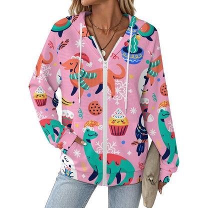 Sudadera con Capucha Waffle y Cierre Completo para Mujer Personalizable