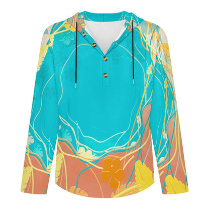 Button Hooded Sweatshirt Colored Plants, Leaves