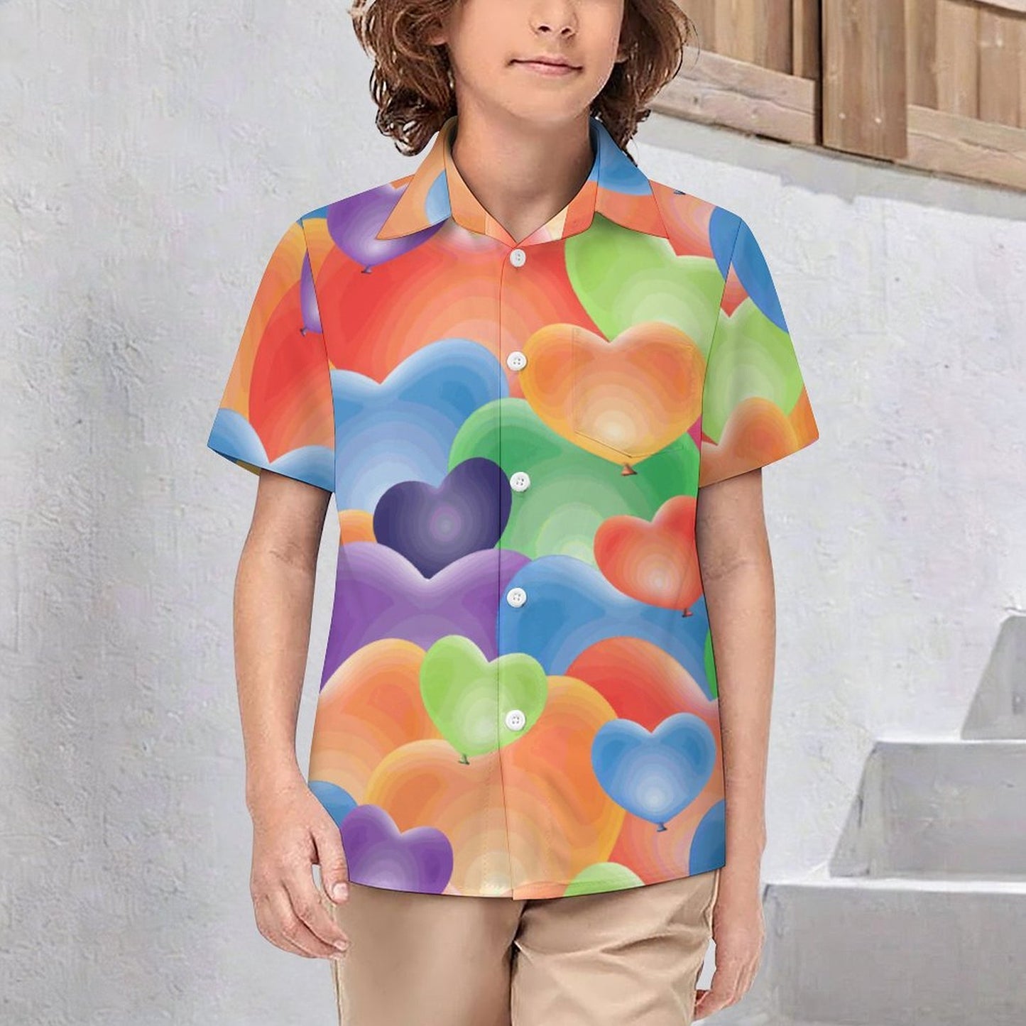 Children's Short Sleeved Shirt Color Heart Pattern