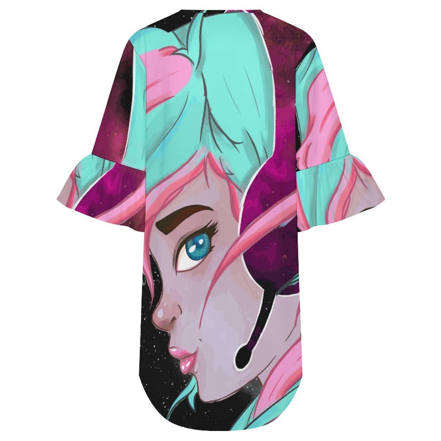 Vestido Casual de Mujer con Mangas de Volante y Cuello Redondo, Personalizable