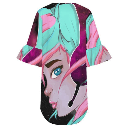 Vestido Casual de Mujer con Mangas de Volante y Cuello Redondo, Personalizable