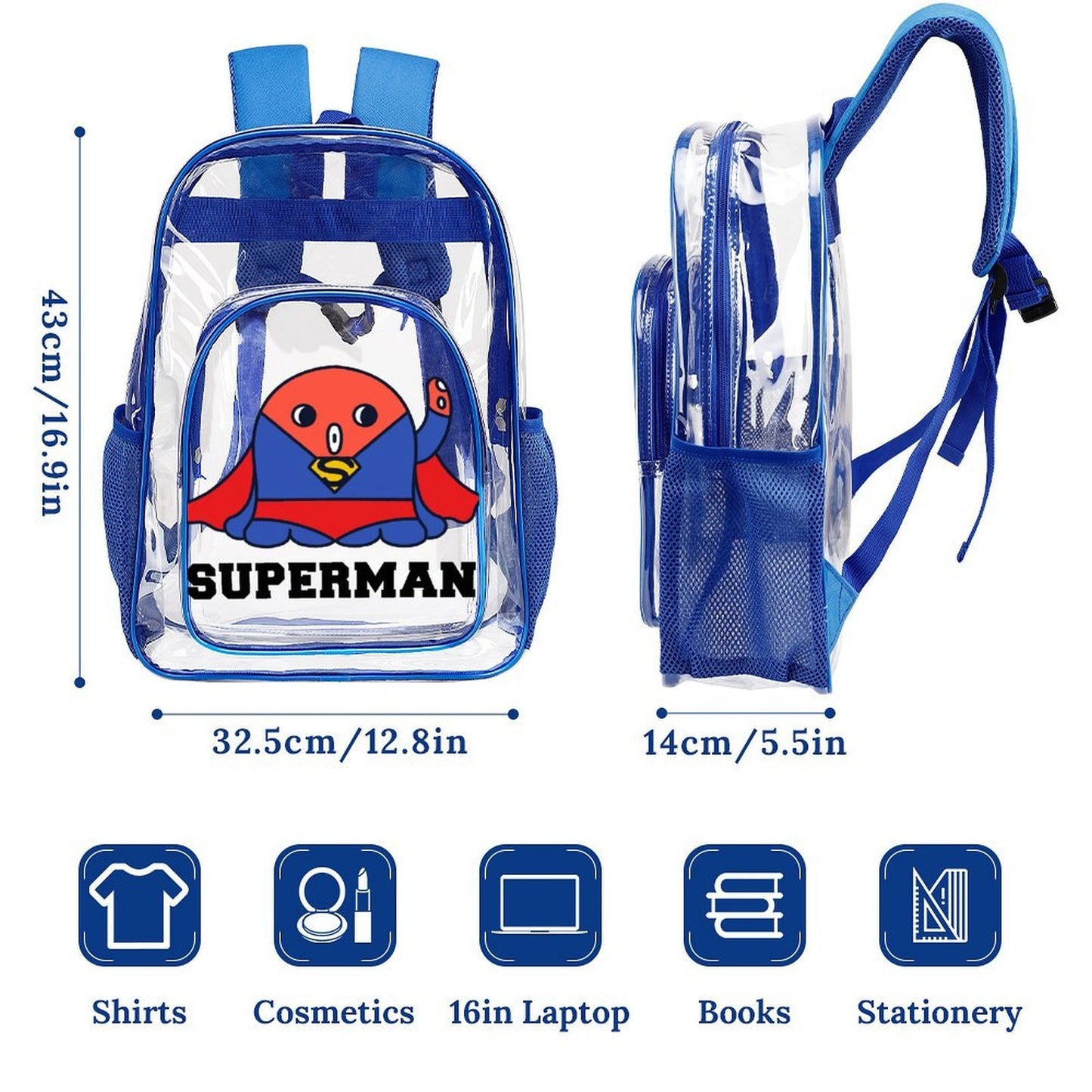 Mochila Transparente con Bolsillo de Malla Personalizable UV