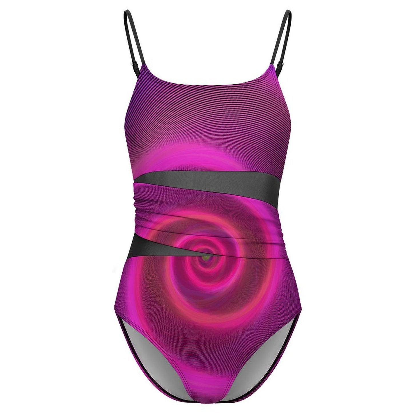 Mesh Splicing One-piece Swimsuit Pink Vortex Pattern