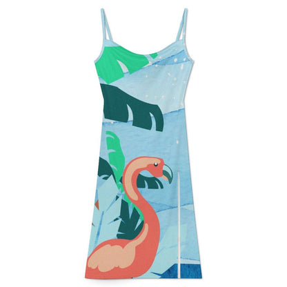 Vestido largo de tirantes con abertura lateral y personalización de diseño en tela suave