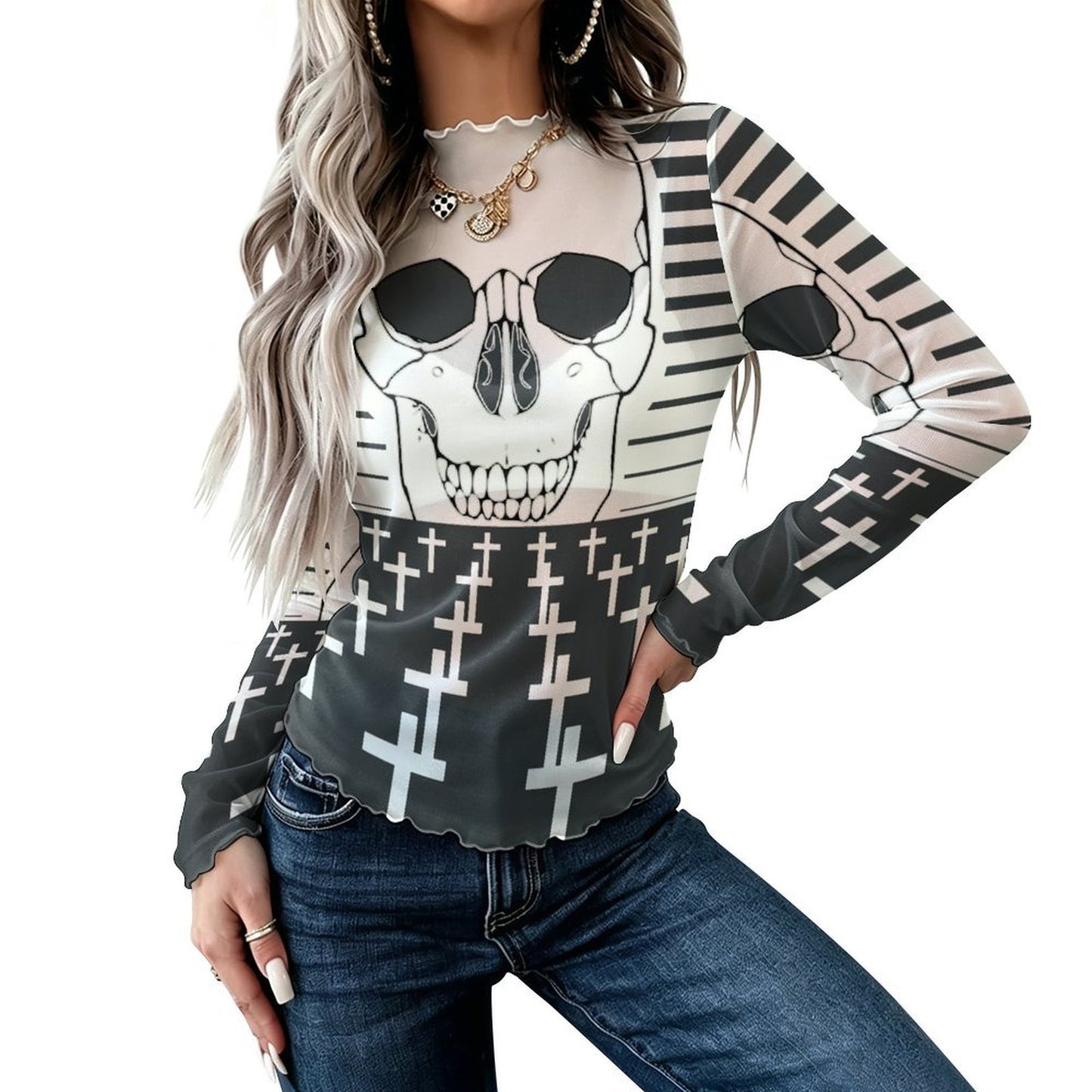 Blusa de Red Manga Larga con Cuello Alto Personalizable