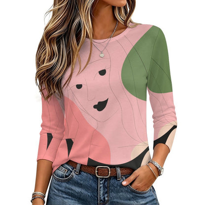 Round Neck Long Sleeved T-shirt Line Design, Girl