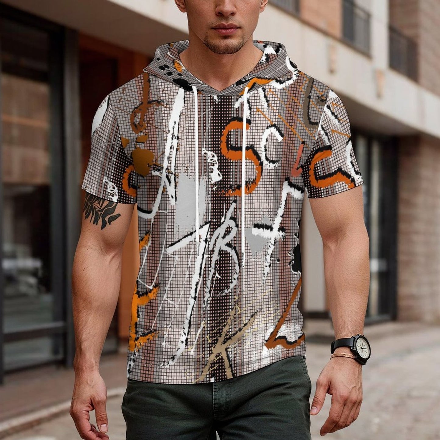 Sudadera con Capucha de Manga Media en Tela Texturizada con Estampado Personalizado