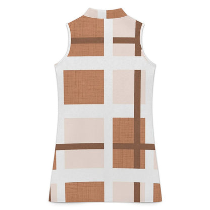 Sleeveless Button Up Shirt Skirt Brown Background Pattern