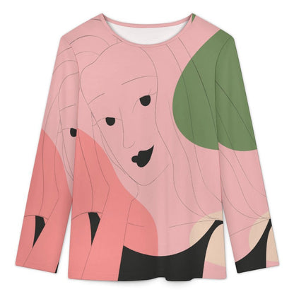 Round Neck Long Sleeved T-shirt Line Design, Girl