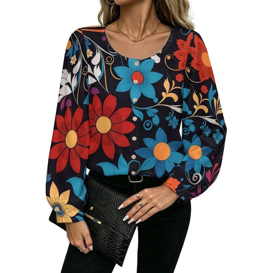 Blusa Personalizada para Mujer con Mangas Acampanadas y Cuello Redondo