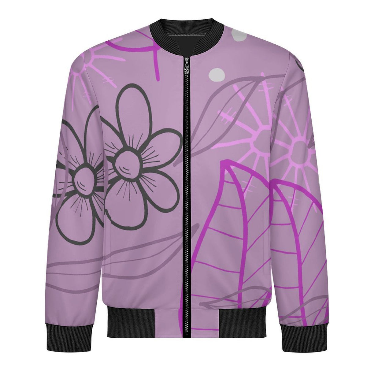 Lightweight Pilot Jacket Purple, Hand Drawn, Flower, Line