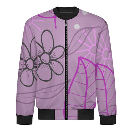 Lightweight Pilot Jacket Purple, Hand Drawn, Flower, Line