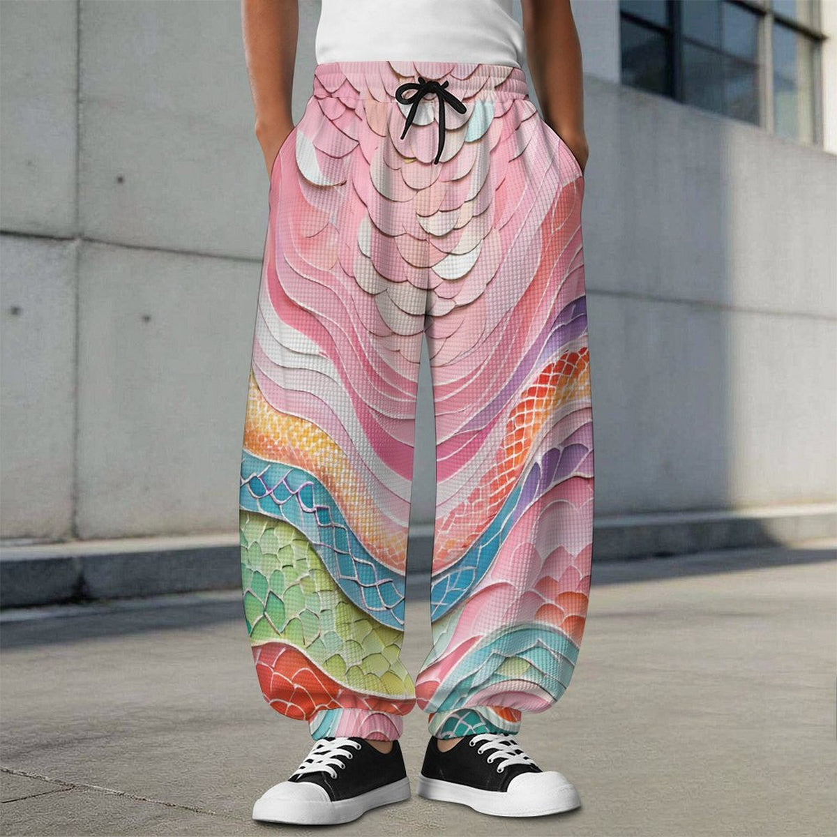 Sliding Lantern Pants Scales, Snakes, Dragons, Pink