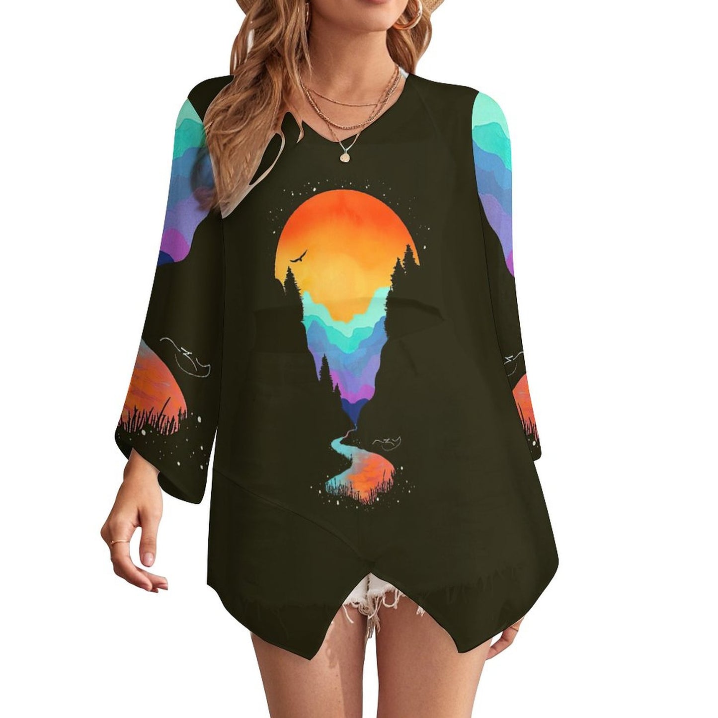 Blusa Gasa Personalizada | Top Manga Larga Fresco S-5XL