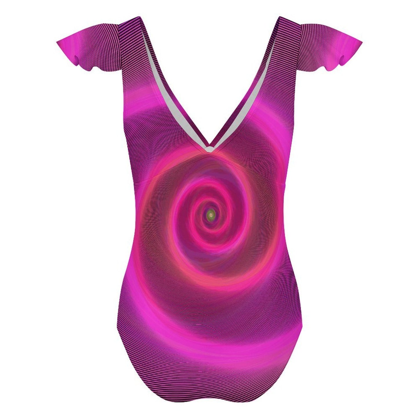 Traje de baño enterizo personalizable con cuello en V y mangas con holanes