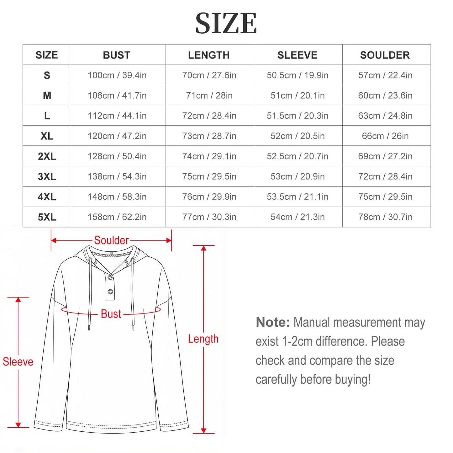 Sudadera con Capucha Cuello en V y Botones Personalizable para Mujer
