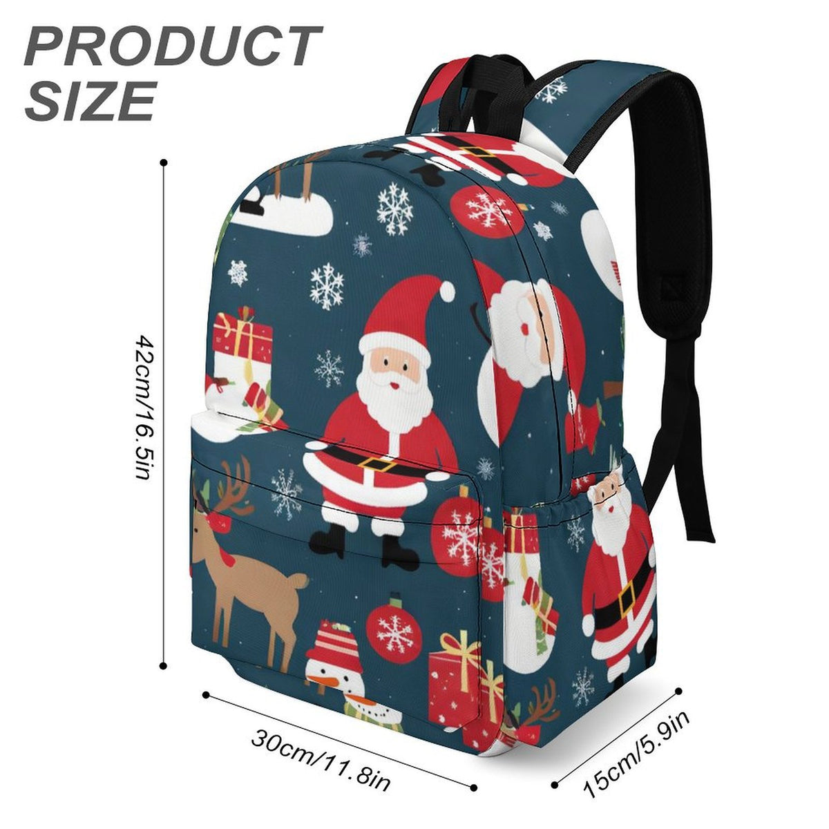 Half Printed Backpack Santa Claus, Gifts, Snowmen Style 42x30x15cm