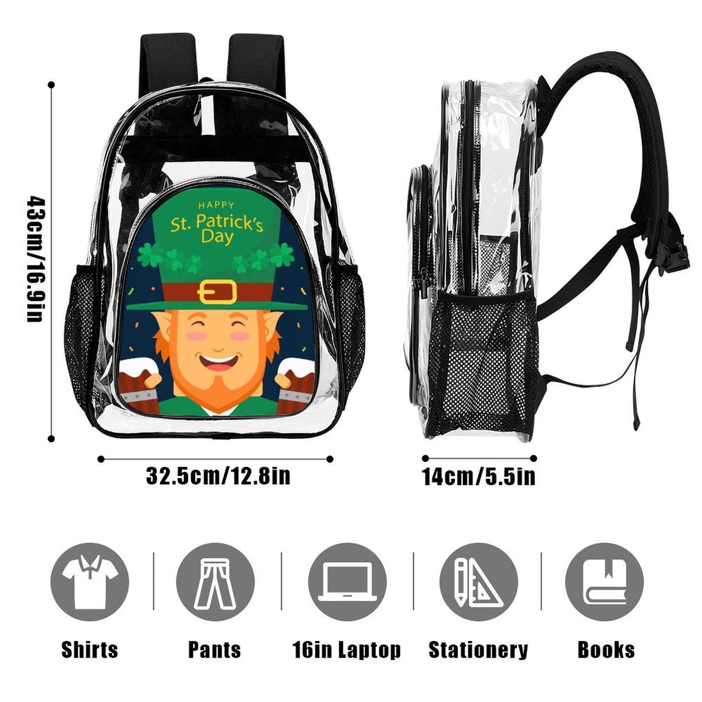 Mochila Transparente Personalizada de PVC con Bolsillo Lateral de Malla
