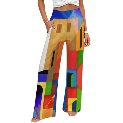 Pantalón Ancho de Cintura Alta con Elástico Fruncido para Mujer, Personalizable